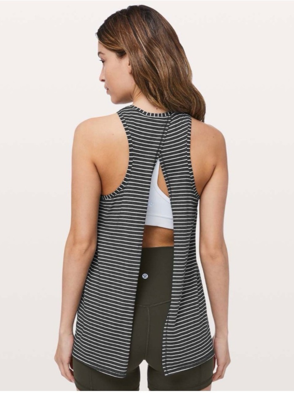 Lululemon All Tied Up Tank Modern Stripe Heathered Black White Size 2